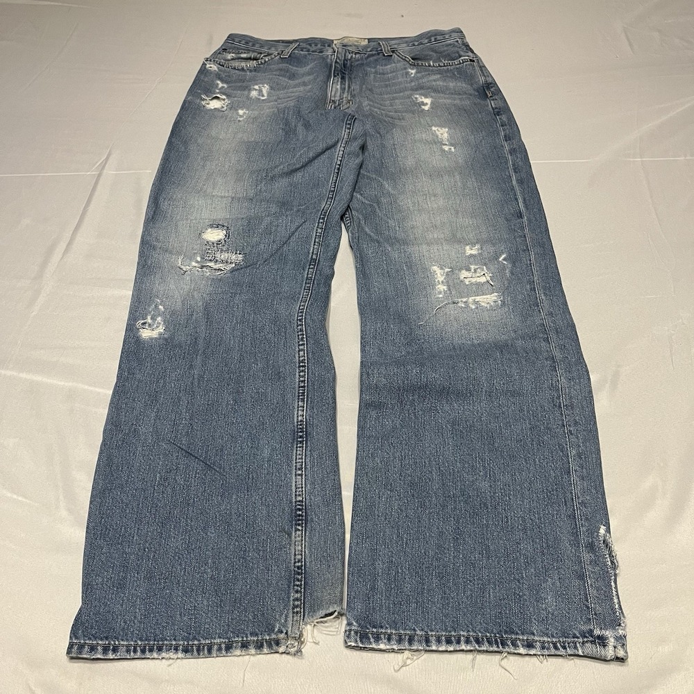 Y2K American Eagle Loose Fit Jeans Men's Fits 32x31 Light Wash Baggy Thrashed